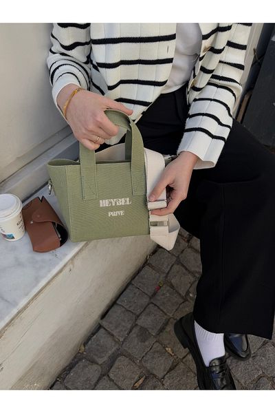 heybelprive Heybel Mini Waxed Green Canvas Bag, Summer Mini Cross Zipper Handy Bag, Mini Tote Bag