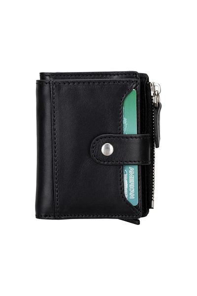 Enseb Leather Wallet and Card Holder, Mechanism, 10 Card Compartments, Black