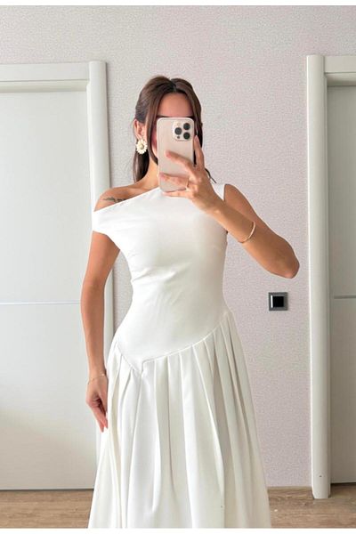 FMN Collection Boat Neck Waist Fitted Fold Wide Bell Skirt Design Equivalent Pinterest Midi Length Tok Fabric Dress