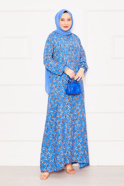 EBRUTESETTÜR Rochie hijab din viscoză cu decolteu cu imprimeu floral midi