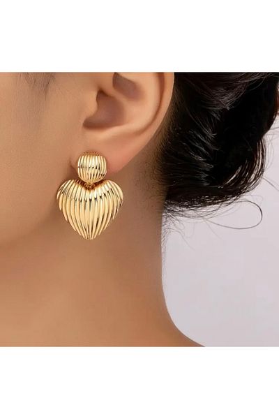 Accessories Vanilla Avenue Gold Yellow Striped Heart Detailed Dangle Daily Use Women's Earrings