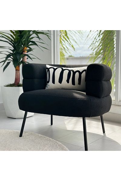 Generic Elegant Design Boucle Fabric Chair - Modern Black Decor Chair