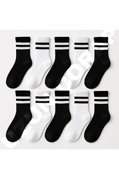 UZN SOCKS Unisex Λευκές ριγέ κάλτσες κολλεγίου 8 Συσκευασία (ΒΑΜΒΑΚΙ)