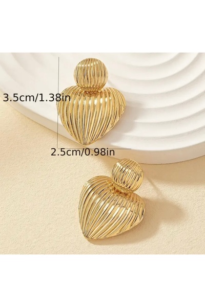 Accessories Vanilla Avenue Altın Sarısı Çizgili Kalp Detaylı Sallantılı Günlük Kullanım Kadın Küpe