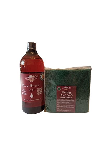 woodworker Kit intretinere mobilier lemn masiv, Prep’N Shine-Pure Breed Oil & Hand Pad’s Medium Abrasive ve