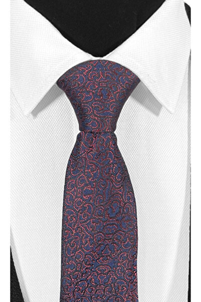 BLC Basic Line Co. Комплект от микрофибърна вратовръзка и кърпичка с шарка пейсли в тъмносиньо и бордо - 7 см модерен крой