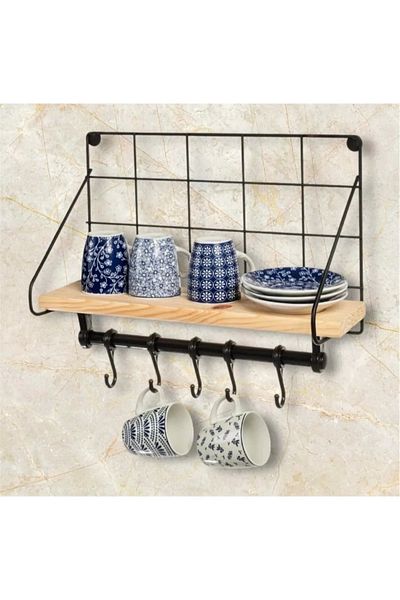 LiderGlobal Coffee Corner Shelf with Metal Hanger
