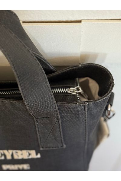 heybelprive Heybel Premium Mini Waxed Black Canvas Bag, Small Crossbody Black Tote Bag