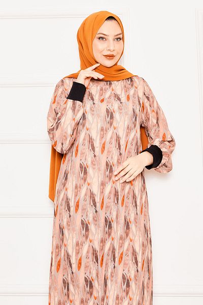 EBRUTESETTÜR Ruffle Detailed Patterned Hijab Dress