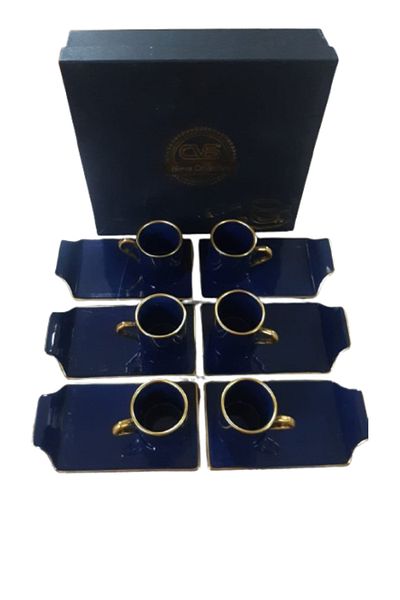 çaycup Coffee Cup Set-12 Piece Luxury Coffee Set for 6 People - Navy Blue