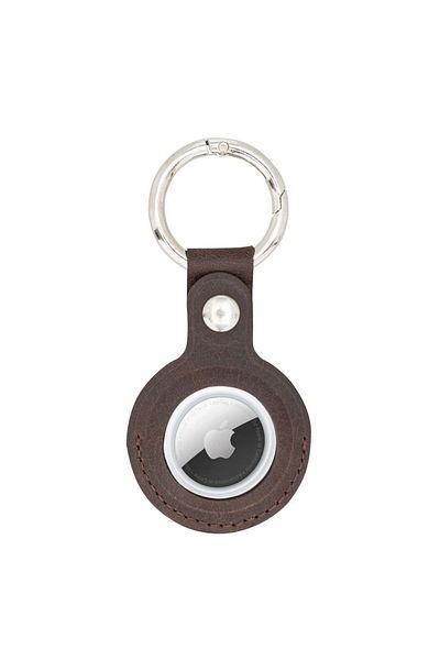 Enseb Apple AirTag Compatible Leather Keychain, Bitter Brown
