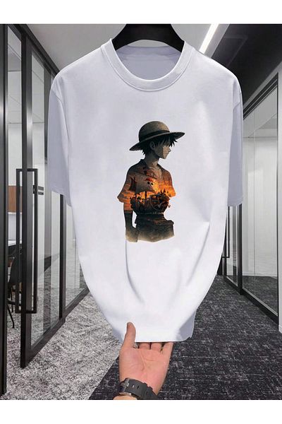 ELNOYA Cotton White Oversize T-Shirt Straw Hat Printed Comfortable Casual T-Shirt
