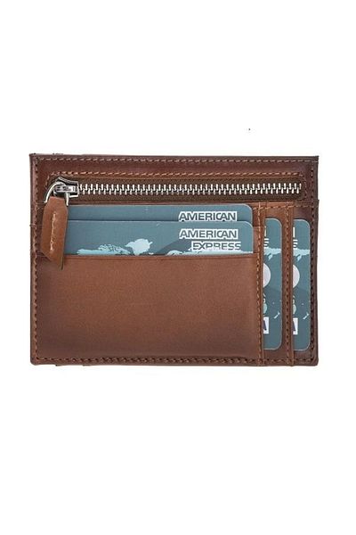 KAKTÜS JACK Zip Leather Zippered Card Holder ZPCH RST2EF Tan
