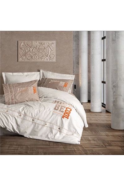 RBY Cotton Box Mood Embroidered Ranforce Double Duvet Cover Set Cool Brown