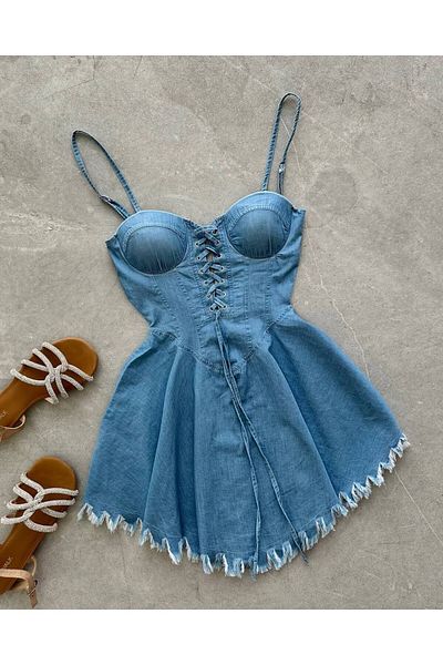 BRGCLOTHING Rochie mini cu bretele din denim cu design pentru femei