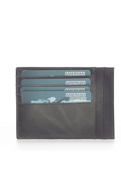 Silahlı Tower Leather Card Holder, Coin Compartment, 6 Card Compartments, Gray with Effects