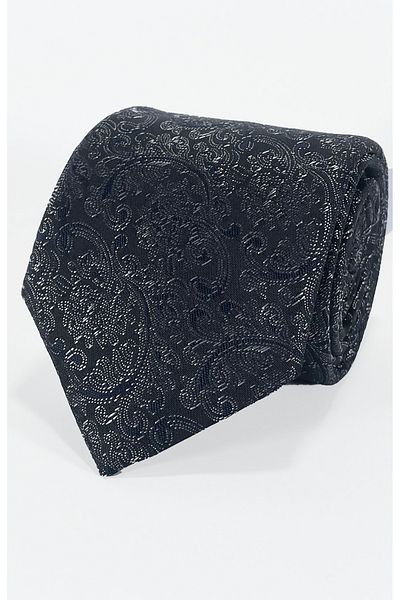 BLC Basic Line Co. Microfiber Tie and Handkerchief Set with Navy Shawl Pattern on Black Background - 7 cm Modern Cut