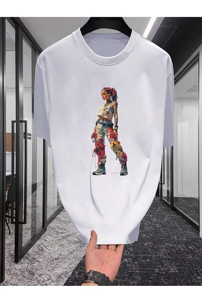 ELNOYA Cotton White Oversize T-Shirt Rihanna Style Printed Comfortable Casual T-Shirt