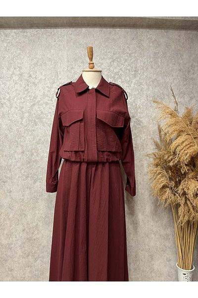 Marcha 25Y10659 Suit Jacket Skirt Parachute Fabric Jacket Waist with Drawstring - Marcha - 25Y10659 - Bordo - 2
