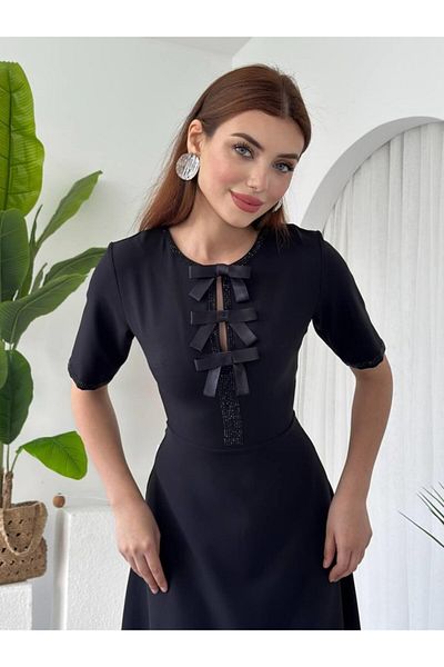 modaserdem Wera Stone Bow Detailed Dress