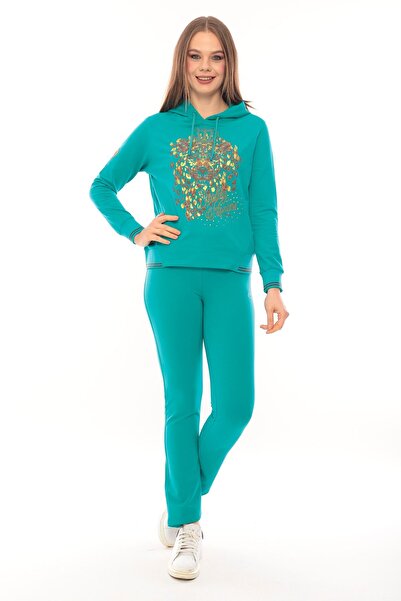 SOCCER Lion Patterned Hooded Women's Sweat Tracksuit Set - Print Detailed 21615