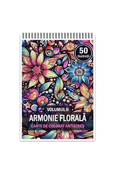 Legendary Gifts Carte de colorat antistres, 50 de ilustratii Armonie Florala ...