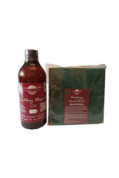 woodworker Kit intretinere Prep’N Shine-Cutting Board Oil & Hand Pad’s Medium Abrasive, 500 ml