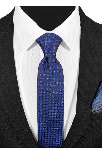 BLC Basic Line Co. Parliament Blue Gingham Microfiber Tie on Navy Blue Ground - 7 cm Modern Cut