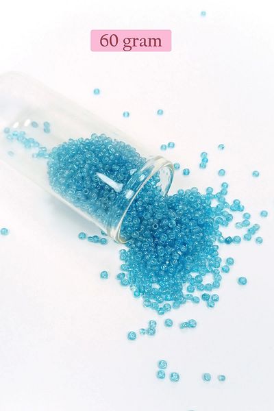 PRATİKOBA Cast glass sand beads (11/0) 2 mm - 60 grams - transparent dark cyan - bnc061