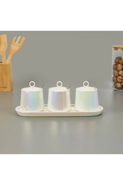 ASPARTAM Perottii Pearl Porcelain Spice Rack with 3 Trays - White