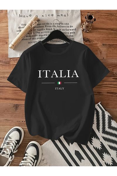 Pink Sky Cotton Oversize Italia Printed Short Sleeve Crew Neck Comfortable Casual T-Shirt