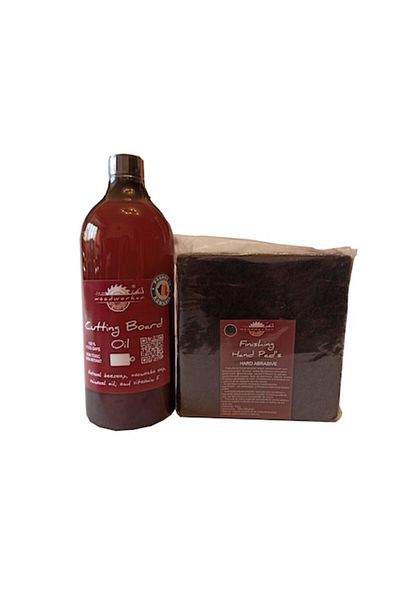 woodworker Kit intretinere – Prep'N Shine Cutting Board Oil & Hand Pads Hard Abrasive, 1000 ml