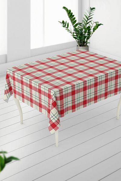 HediyeLabs Red-Green Plaid Tablecloth – Classic Scottish Style Vinyl Print