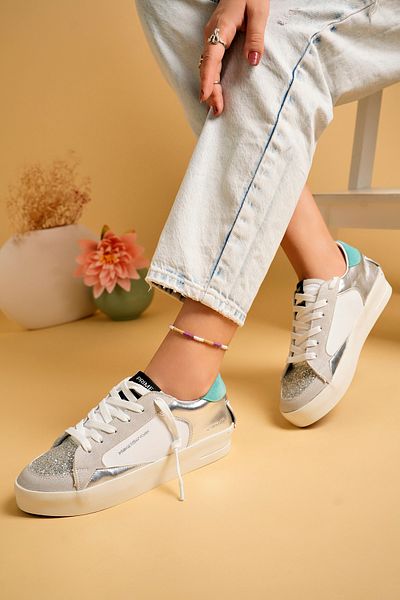 uway Pantofi de damă Lurex din piele naturală - pantofi sport cu căptușeală interioară