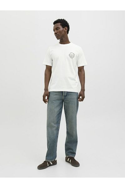 Jack & Jones Men's White Jcolido Chest Tee Ss Crew Neck Fst T-Shirt 12281092-Brightwhi