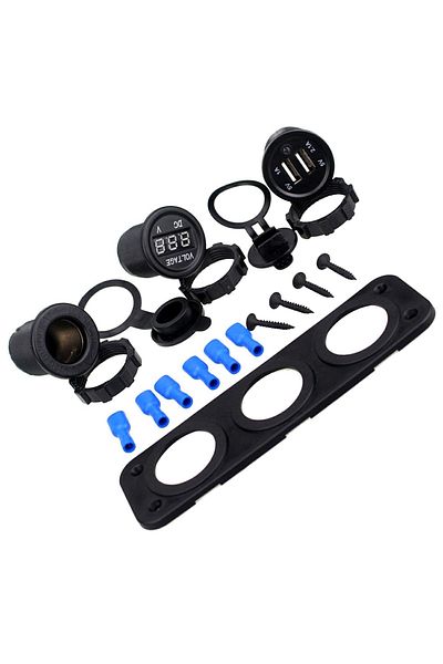 OEM Priza suplimentara impermeabila pentru vehicule Off Road, ATV, tensiune 12V, 2 x USB si Voltmetru