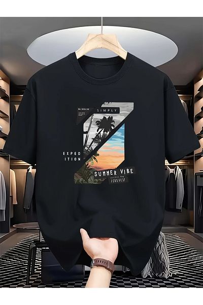 Pink Sky Cotton Oversize Summer Vibe Tropical Sunset Short Sleeve Crew Neck Comfortable Casual