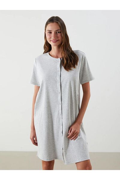 LC Waikiki Lcw Dream Gray Crew Neck Maternity Nightgown
