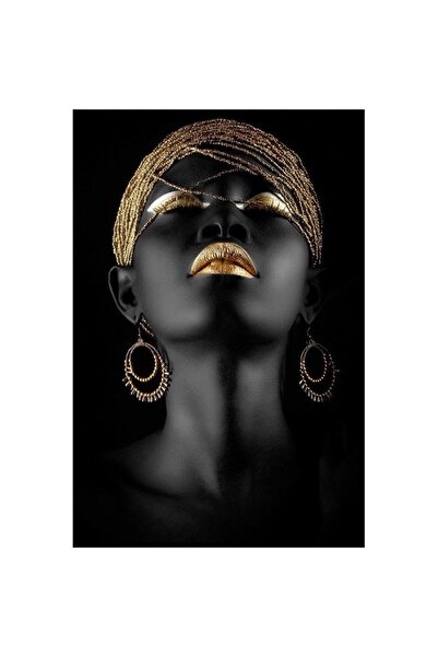 ve Tablou Canvas, Golden lips, 70 x 100 cm, Rama lemn, Multicolor