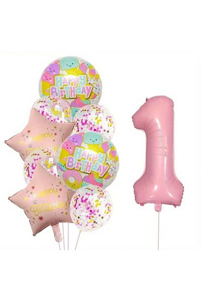DÜVENCİ TİCARET Colorful Happy Birthday Printed Foil Age Balloon Set