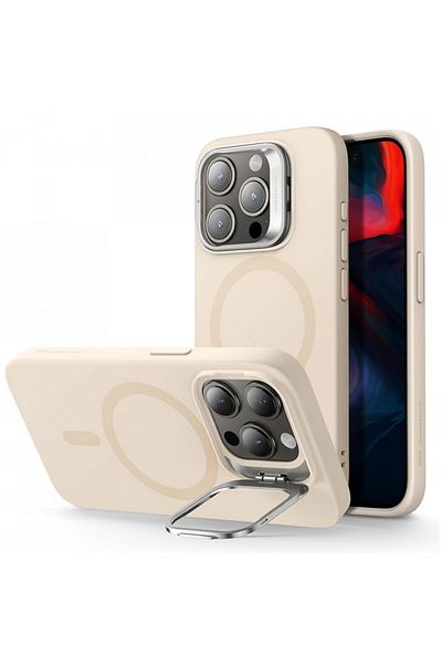 ESR IPhone 15 Pro Case - ESR Cloud Soft HaloLock Kickstand - Light Tan