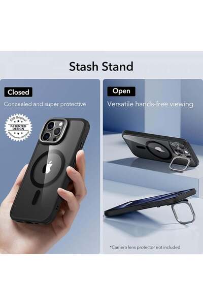 ESR Case for iPhone 15 Pro Max - ESR Classic Hybrid HaloLock Kickstand - Clear Black