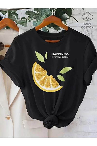 Pink Sky Cotton Oversize Happiness Is the True Success Short Sleeve Crew Neck Comfortable Casual T-Shirt