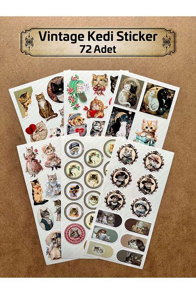 hdsticker 72 Pieces Vintage Cat Sticker - Agenda, Bullet Journal, Phone, Laptop, Notebook, Retro, Decor Sticker