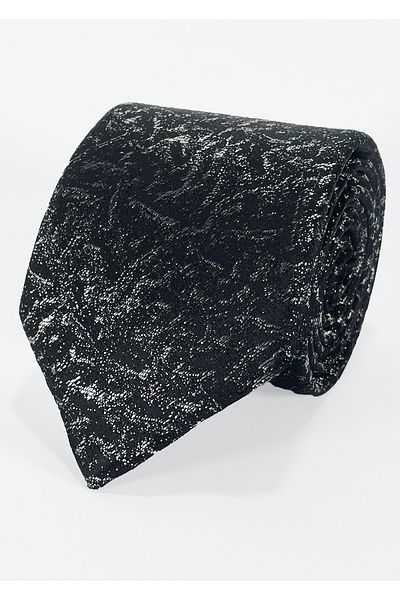 BLC Basic Line Co. Gray Grizzled Patterned Microfiber Tie and Handkerchief Set on Black Background- 7 cm Modern Cut