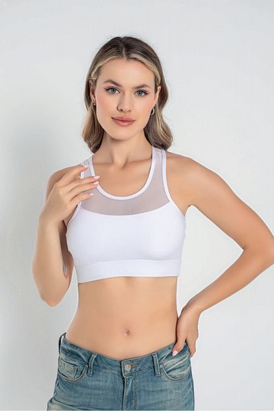 inkasole Tulle Detailed Women's Crop Bustier 5910 White