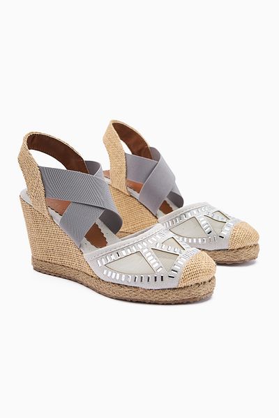 Limoya Meliza Gray Elastic Straw Sole Heeled Women's Sandals