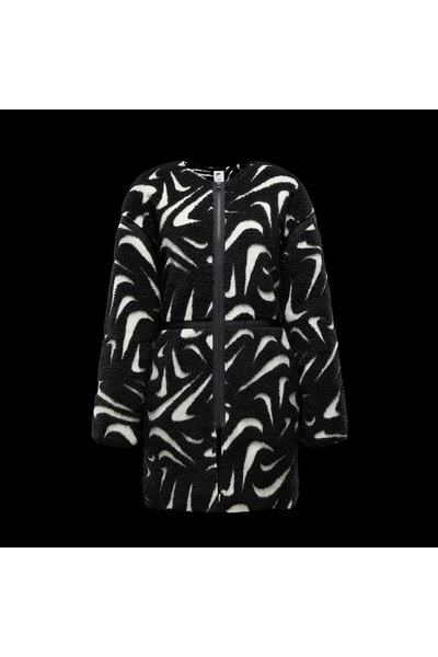 Nike Sportswear Cozy Long-Haired All-Over Swoosh Logo Lined Loose Full-Zip Kadın Ceket-FV8025-010
