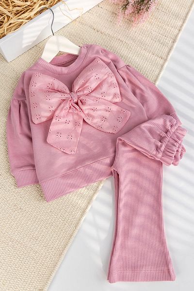 Babymod 100% Cotton 2-Piece Baby Girl Set with Bow Pink