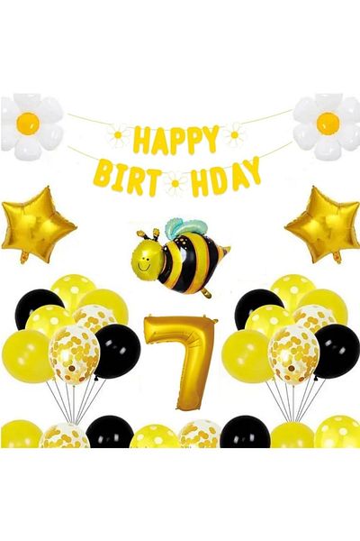 DÜVENCİ TİCARET Bee Daisy Themed Birthday Age Balloon Set